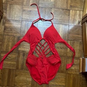 Red Criss Cross one piece swimsuit